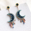 HeyCuzi Crystal Moon Tassel Earrings