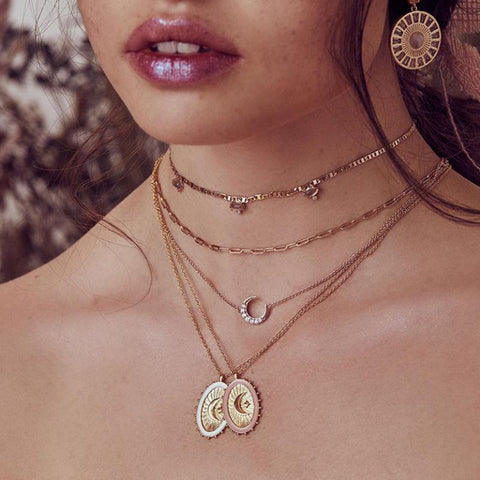 HeyCuzi Moon And Star Pendant Clavicle Chain