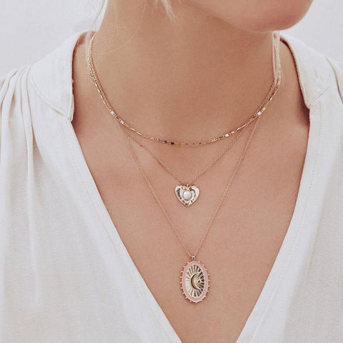 HeyCuzi Moon And Star Pendant Clavicle Chain