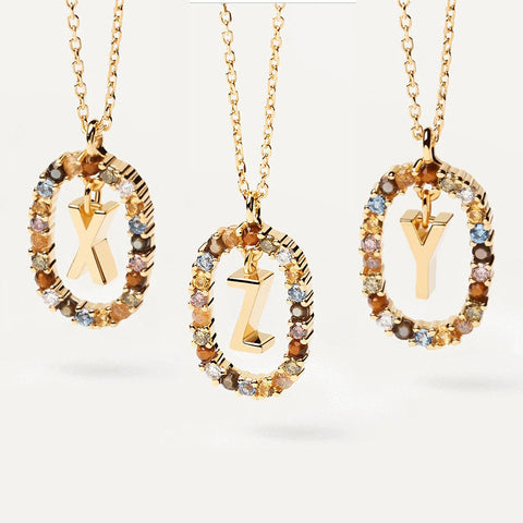 HeyCuzi Colorful Gemstone Letter Necklaces