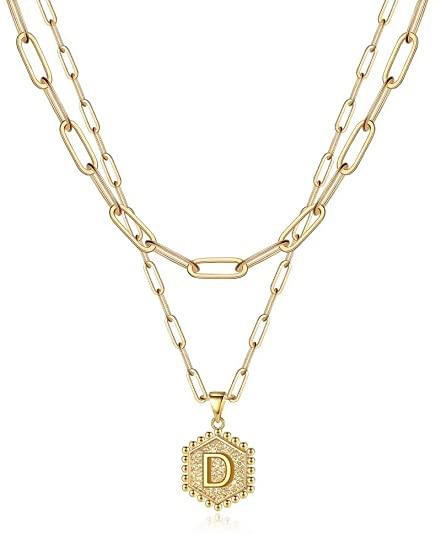 HeyCuzi Collier ras du cou avec lettre initiale superposée