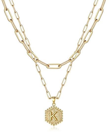 HeyCuzi Collier ras du cou avec lettre initiale superposée
