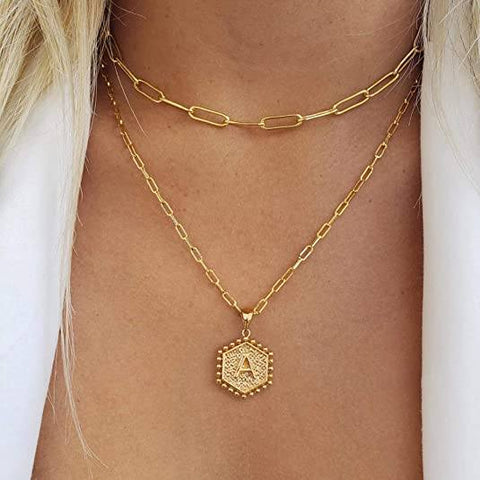 HeyCuzi Collier ras du cou avec lettre initiale superposée