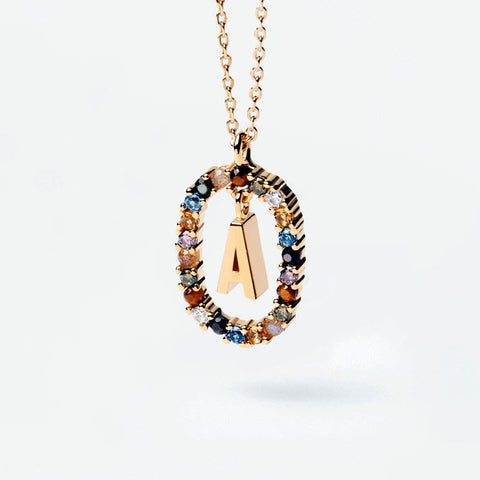 HeyCuzi Colorful Gemstone Letter Necklaces