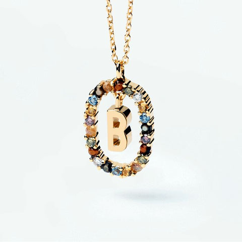 HeyCuzi Colorful Gemstone Letter Necklaces