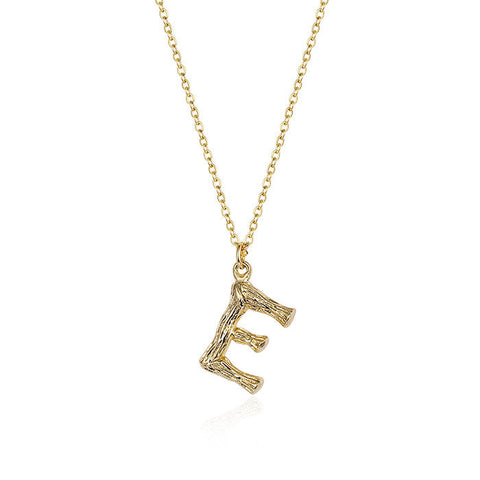 HeyCuzi Initial Letter Necklace (Bamboo Rustic Style Letter）