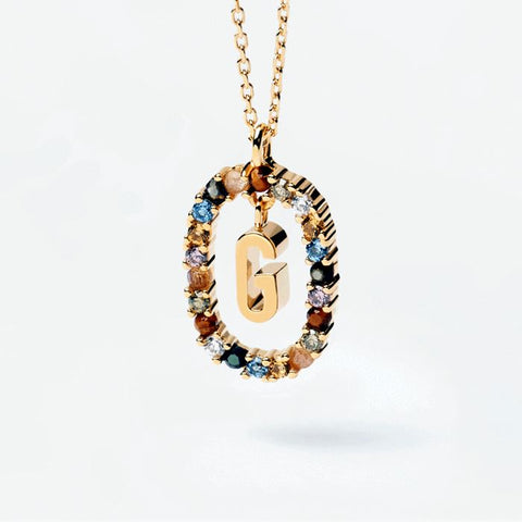 HeyCuzi Colorful Gemstone Letter Necklaces