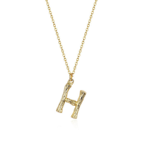 HeyCuzi Initial Letter Necklace (Bamboo Rustic Style Letter）