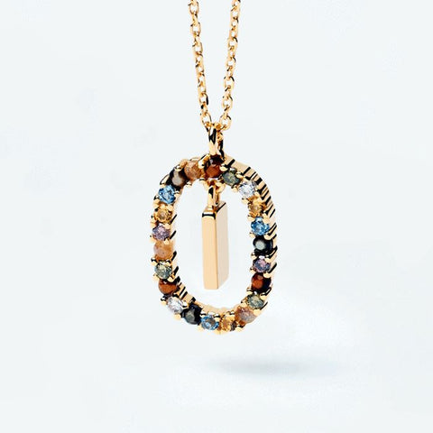 HeyCuzi Colorful Gemstone Letter Necklaces