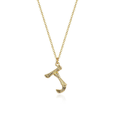 HeyCuzi Initial Letter Necklace (Bamboo Rustic Style Letter）