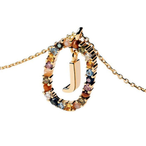 HeyCuzi Colorful Gemstone Letter Necklaces