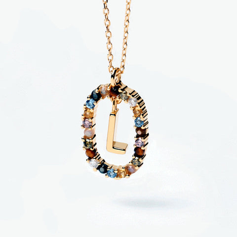 HeyCuzi Colorful Gemstone Letter Necklaces