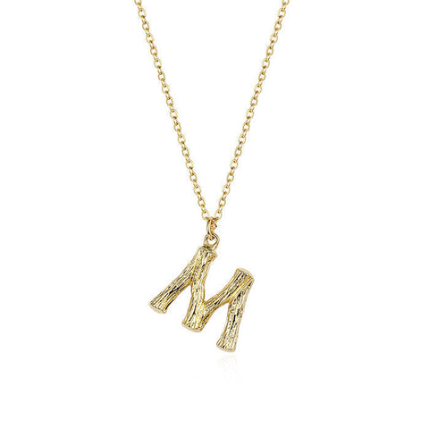 HeyCuzi Initial Letter Necklace (Bamboo Rustic Style Letter）