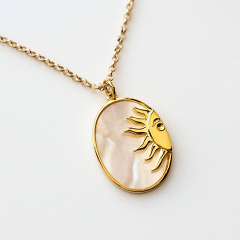 HeyCuzi Oval Brand Sun Medal Pendant Necklace