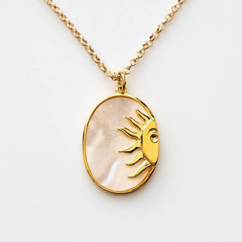 HeyCuzi Oval Brand Sun Medal Pendant Necklace