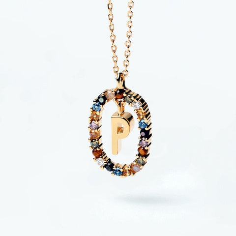 HeyCuzi Colorful Gemstone Letter Necklaces