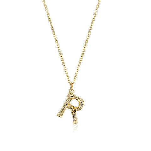 HeyCuzi Initial Letter Necklace (Bamboo Rustic Style Letter）