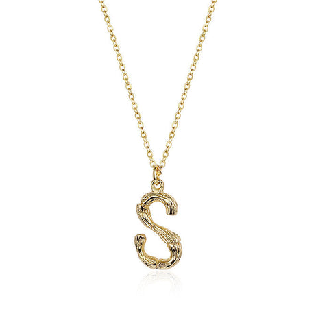 HeyCuzi Initial Letter Necklace (Bamboo Rustic Style Letter）