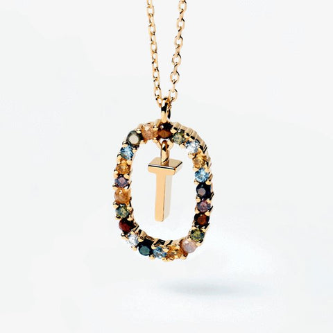 HeyCuzi Colorful Gemstone Letter Necklaces