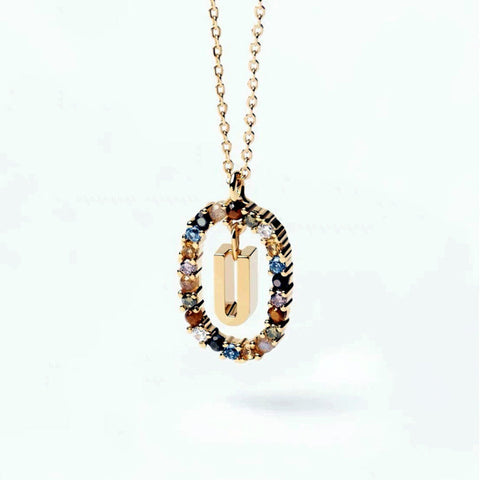 HeyCuzi Colorful Gemstone Letter Necklaces