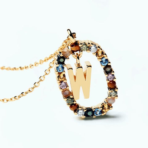 HeyCuzi Colorful Gemstone Letter Necklaces