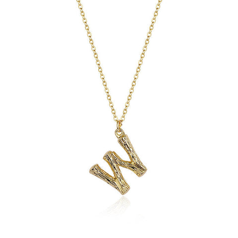 HeyCuzi Initial Letter Necklace (Bamboo Rustic Style Letter）