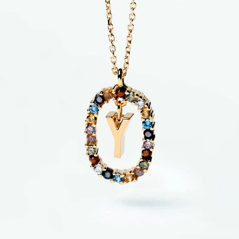 HeyCuzi Colorful Gemstone Letter Necklaces