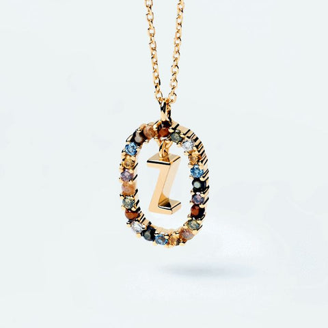 HeyCuzi Colorful Gemstone Letter Necklaces